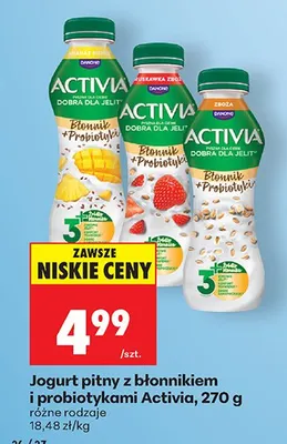 Jogurt pitny z błonnikiem i probiotykami różne rodzaje promocja w Biedronka