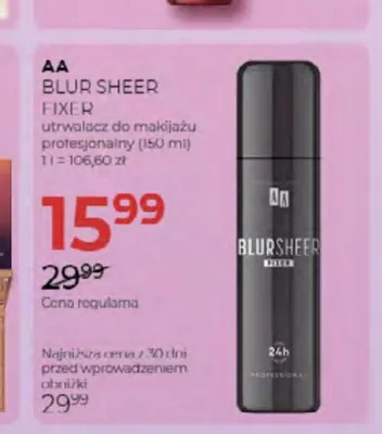Utrwalacz do makijażu profesjonalny AA Blur Sheer Fixer promocja w Drogerie Jawa