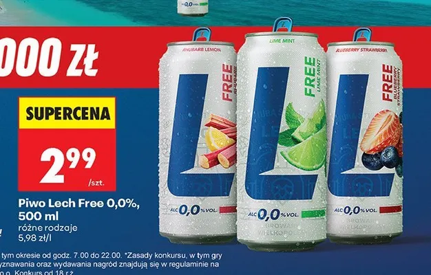 Piwo bezalkoholowe Lech Free Rhubarb Lemon promocja w Biedronka