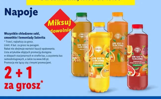 Sok 100% tłoczony ananas Solevita promocja w Lidl