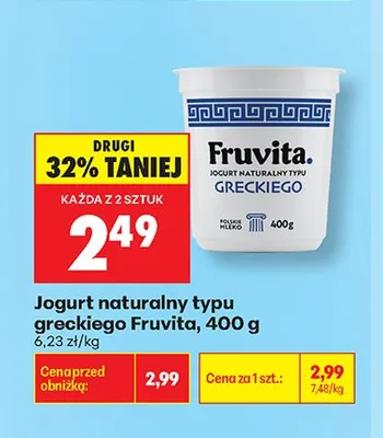 Jogurt naturalny typu greckiego Fruvita promocja w Biedronka