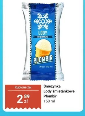 Lody śmietankowe Plombir Śnieżynka promocja w Dino