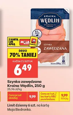 Szynka zawędzana Kraina Wędlin promocja w Biedronka