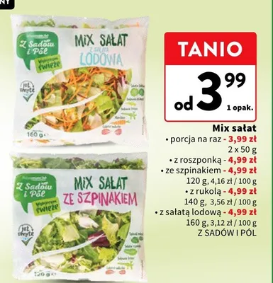Mix sałat Z Sadów I Pól - porcja na raz, z rozponką, ze szpinakiem, z rukola, z sałatą lodową promocja w Intermarche