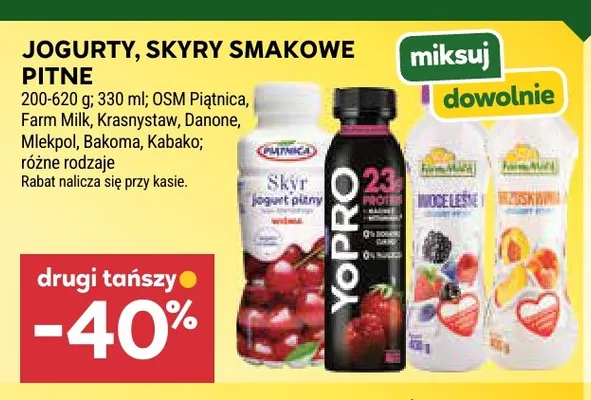Jogurty i skyry smakowe pitne promocja w Stokrotka