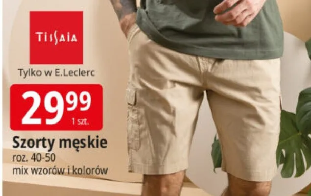 Szorty męskie Tissaia bio bawełna roz. 40-50 mix wzorów i kolorów promocja w Leclerc