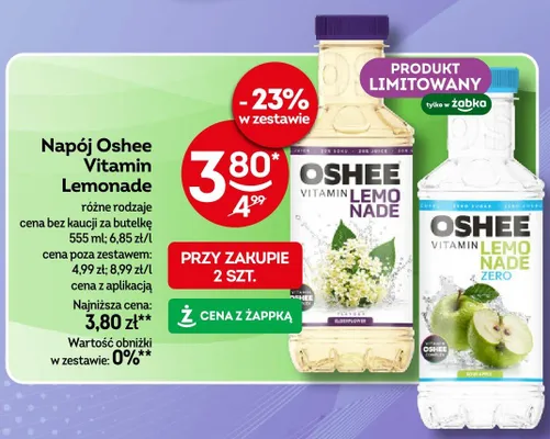 Napój Oshee Vitamin Lemonade Sour Apple Zero promocja w Żabka