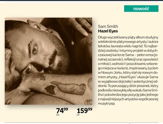 Płyta CD Sam Smith Hazel Eyes promocja w Empik