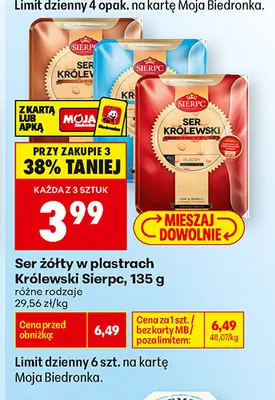Ser żółty w plastrach Królewski Sierpc promocja w Biedronka