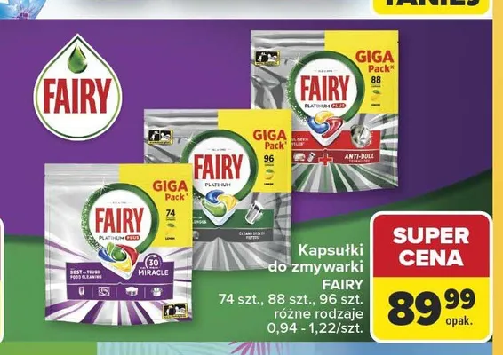 Kapsułki do zmywarki Fairy Platinum Plus 74-pak promocja w Carrefour