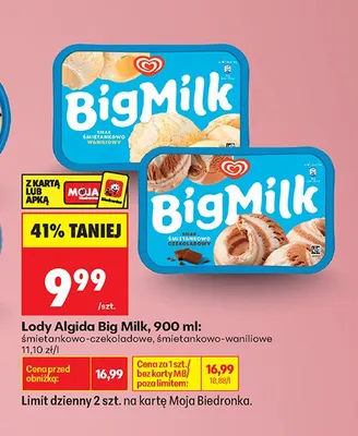 Lody Algida Big Milk śmietankowo-waniliowe promocja w Biedronka
