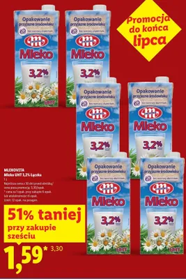 Mleko UHT Mlekovita 3,2% Łączka promocja w Lidl