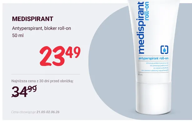 Antyperspirant bloker roll-on MEDISPIRANT promocja w Rossmann