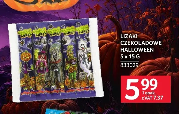Lizaki czekoladowe Halloween 5-pak promocja w Selgros