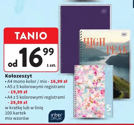 Kołozeszyt A5 z 5 kolorowymi registrami 100 kartek Interdruk promocja w Intermarche