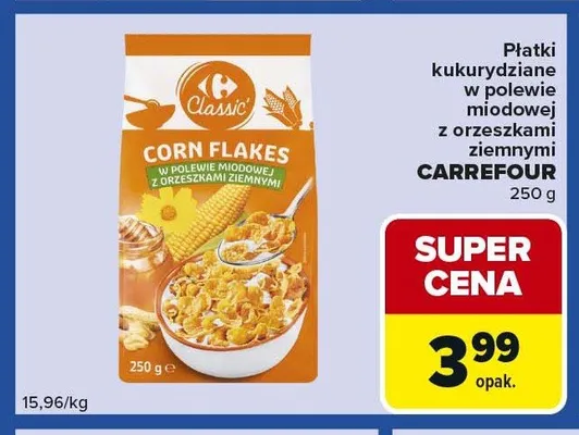Płatki kukurydziane w polewie miodowej z orzeszkami ziemnymi CARREFOUR promocja w Carrefour Express