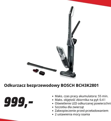 Odkurzacz bezprzewodowy Bosch BCH3K2801 promocja w Media Markt