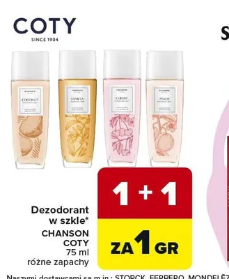 Dezodorant w szkle CHANSON COTY Peach promocja w Carrefour Market