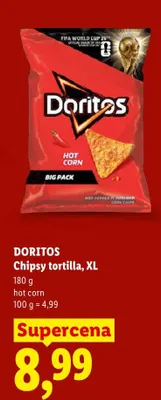 Chipsy tortilla Doritos hot corn XL promocja w Lidl