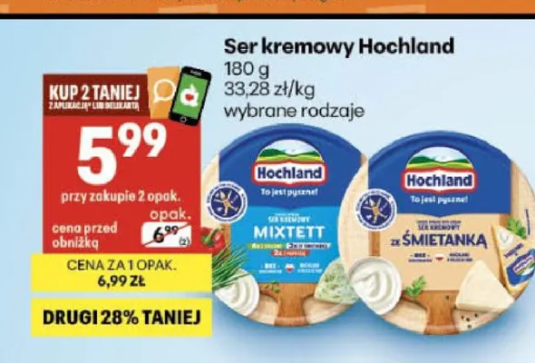 Ser kremowy Hochland promocja w Delikatesy Centrum