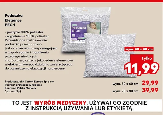 Poduszka Elegance PEC 1 wym. 70x80cm promocja w Kaufland