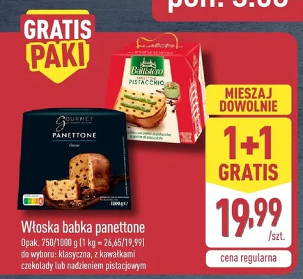 Włoska babka panettone z kawałkami czekolady promocja w Aldi