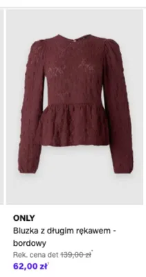 Bluzka z długim rękawem ONLY bordowy promocja w Lounge by Zalando