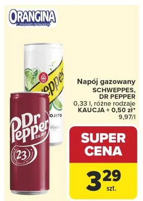 Napój gazowany Schweppes, Dr Pepper różne rodzaje promocja w Carrefour