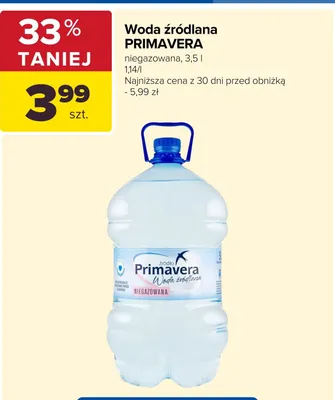 Woda źródlana Primavera niegazowana promocja w Carrefour