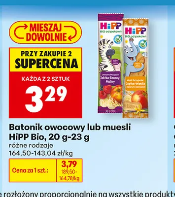 Batonik owocowy HiPP Bio jabłko banany maliny promocja w Biedronka