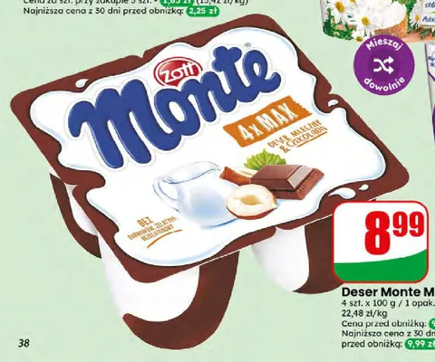 Deser mleczny Zott Monte Max 4-pak promocja w Dino