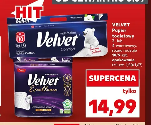 Papier toaletowy 4-warstwowy Velvet promocja w Kaufland