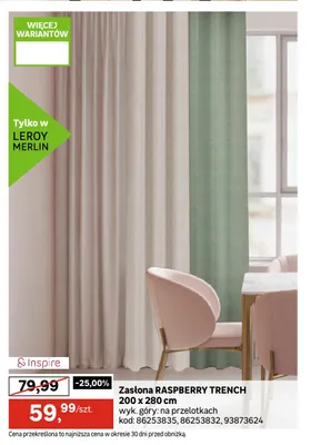 Zasłona Raspberry Trench 200x280 cm Inspire promocja w Leroy Merlin