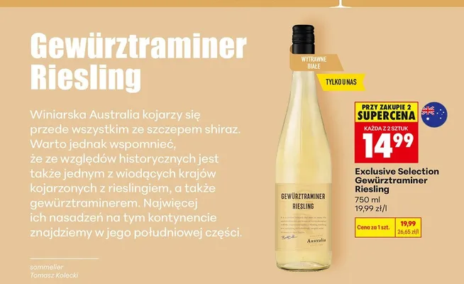 Wino białe wytrawne Exclusive Selection Gewürztraminer Riesling promocja w Biedronka