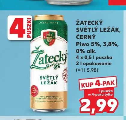Piwo bezalkoholowe Žatecký 0% alk. 4-pak promocja w Kaufland
