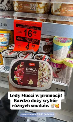 Lody Mucci Biała Czekolada z sosem wiśniowym promocja w Aldi