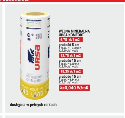 Wełna mineralna Ursa Komfort grubość 10 cm promocja w Merkury Market