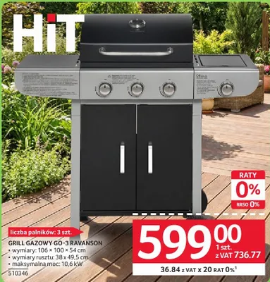 Grill gazowy GO-3 Ravanson 106x100x54cm promocja w Selgros