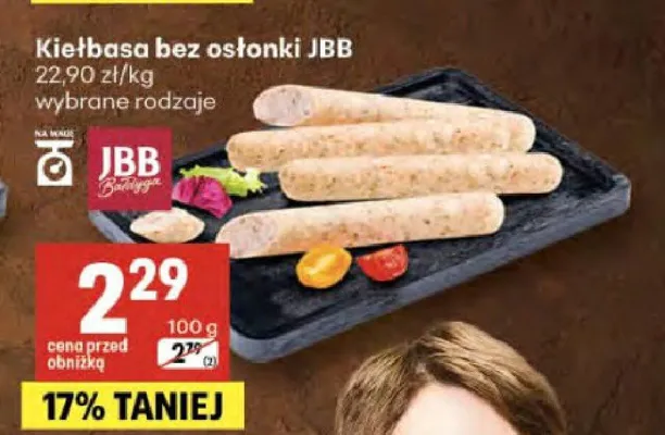Kiełbasa bez osłonki JBB Bałdyga promocja w Delikatesy Centrum