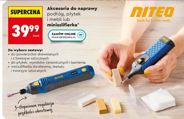 Akcesoria do naprawy podłóg, płytek i mebli lub miniszlifierka promocja w Biedronka