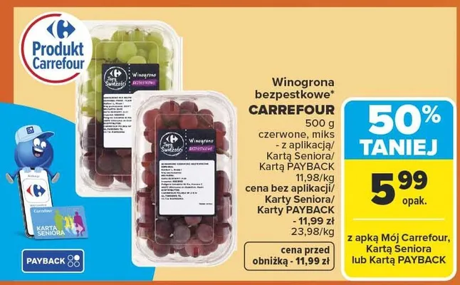 Winogrona bezpestkowe czerwone, miks promocja w Carrefour