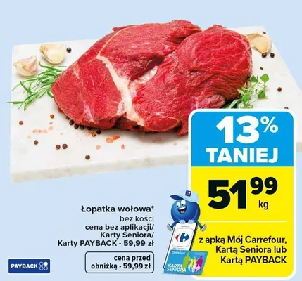 Łopatka wołowa bez kości promocja w Carrefour