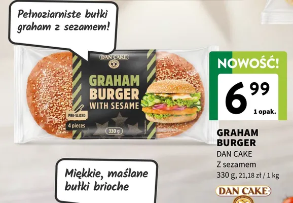 Graham Burger z sezamem Dan Cake promocja w Intermarche