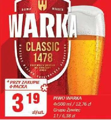 Piwo Warka Classic promocja w Chorten