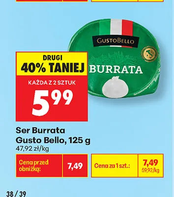 Ser burrata Gusto Bello promocja w Biedronka