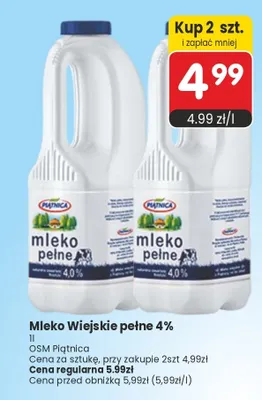 Mleko Wiejskie pełne 4% Piątnica promocja w Market Point