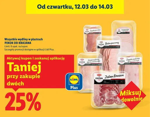 Wszystkie wędliny w plastrach -25% przy zakupie 2 promocja w Lidl