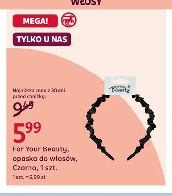 Opaska do włosów For Your Beauty czarna promocja w Rossmann