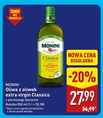 Oliwa z oliwek extra virgin Classico Monini promocja w Aldi