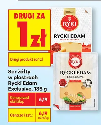 Ser żółty w plastrach Rycki Edam Exclusive promocja w Biedronka